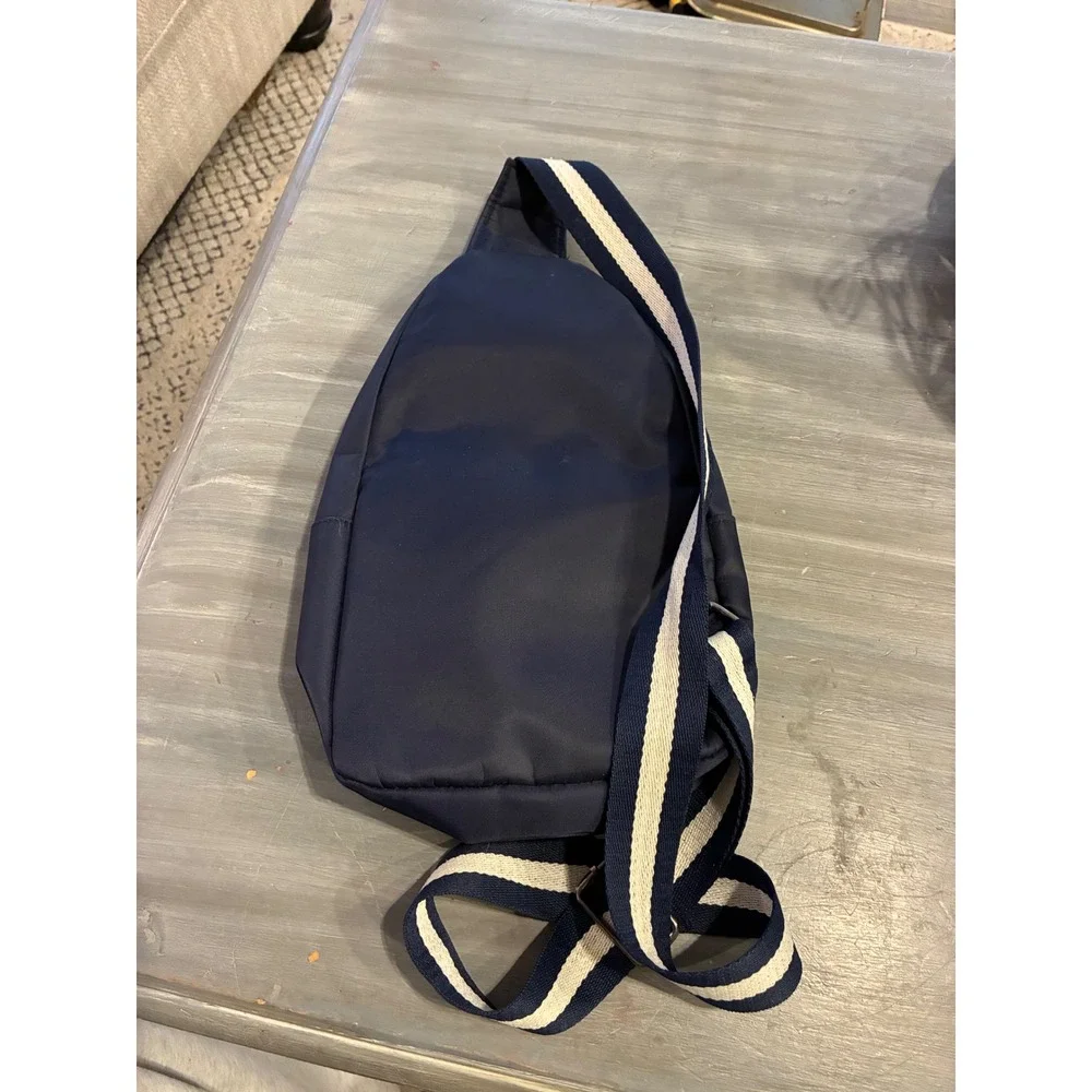 Navy Blue Nylon Sling Bag Striped Crossbody Backpack Messenger
